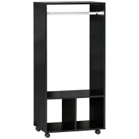HOMCOM Open Wardrobe on Wheels, Bedroom Wardrobe with Clothes Hanging Rail, 2 Storage Shelves, Mobile Garment Rack for Cloakroom, Hallway, Black(m-1)