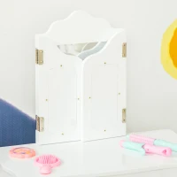 HOMCOM Kids Vanity with Stool, Triptych Mirror and Sliding Drawer - Vanity dim. 63L x 40l x 85.5H cm - White Acrylic(m-5)