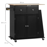 HOMCOM Kitchen trolley island with worktop, shelf, bottle rack, towel holder, 2 drawers, 2-door cupboard, MDF, black rubberwood(m-3)