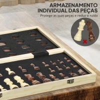 SPORTNOW Jogo de Xadrez e Damas em Madeira com Tabuleiro Dobrável Peças de Pinho e Compartimentos de Armazenamento 38,5x38,5x2,8 cm Madeira e Branco(m-6)