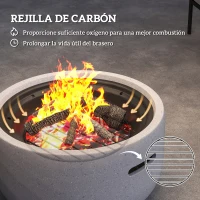 Outsunny Brasero Exterior Redondo de Metal para Madera con Atizador Pantalla Antichispas Rejilla y Manija Ø45x34 cm Gris(m-6)