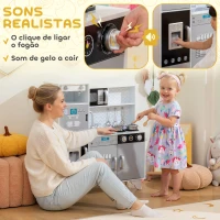 AIYAPLAY Cozinha de Madeira com Som Acessórios em Aço Inoxidável Micro-Ondas, Máquina de Gelo Cafeteira, Máquina de Lavar Loiça 79,5x24x83,8 cm Branco(m-4)