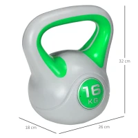 SPORTNOW Kettlebell 16 kg Peso Russo com Revestimento de PU e Enchimento de Areia para Treinamento 26x18x32 cm Verde e Cinza(m-3)