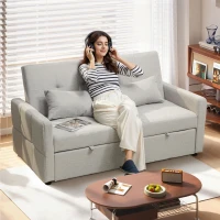 HOMCOM Divano 2 Posti Convertibile in Letto Clic Clac con 2 Cuscini in Tessuto, Grigio Chiaro(m-2)