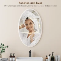 HOMCOM Miroir salle de bain avec éclairage 80 x 50 cm, miroir LED ovale, anti-buée, 3 couleurs lumière, dimmable, transparent(m-6)