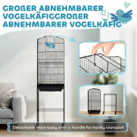 PawHut Vogelkäfig mit Futterbehälter Vogelvoliere Vogelbauer mit Aufbewahrungskorb Holzschaukel Voliere mit Türen Holzstangen für kleine Vögel Metalldraht Schwarz 46,5 x 36 x 157 cm(m-4)