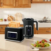 HOMCOM Wasserkocher und Toaster-Set mit LED-Touchscreen, 1,7 L, 2 Toasterschlitze, verschiedene Modi und Funktionen, Schwarz(m-9)