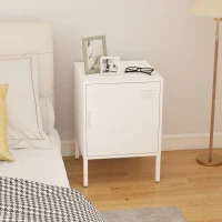 HOMCOM Nachttisch aus Stahl, Beistelltisch für verschiedene Zwecke, verstellbares Regal, für Schlafzimmer, Wohnzimmer, Weiß(m-8)