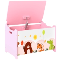 AIYAPLAY Baule Portagiochi per Bambini con Cerniere di Sicurezza in Legno con Disegni di Animali, 60x37x39 cm, Rosa