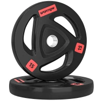 SPORTNOW Two 15kg Olympic Weight Plates, Tri-Grip Rubber-Coated Barbell Weights, with 5cm Holes, for Home, Gym, Office(m-11)