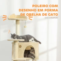 PawHut Arranhador para Gatos com Múltiplas Plataformas Cama 2 Cavernas Rede Escada Postes de Sisal 56x56x180 cm Bege(m-5)