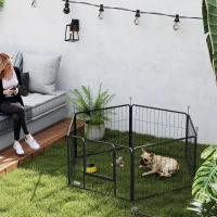 PawHut Parque para Perros de 6 Paneles de 60 cm de Altura con Puerta para Interior y Exterior Negro(m-2)