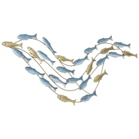 HOMCOM Modern metal wall decoration, metal wall sculpture with unique fish pattern, 100 x 50 cm, light blue(m-7)