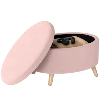 HOMCOM Pouf Contenitore Ovale Rivestito in Velluto con Gambe in Legno Massiccio 71x51,5x42 cm Rosa Chiaro(m-7)