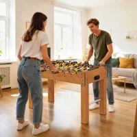 HOMCOM Baby-foot table de Babyfoot jeu de football dim. 122L x 61l x 80H cm 2 balles fournies MDF imitation bois acajou(m-2)
