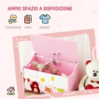 AIYAPLAY Baule Portagiochi per Bambini con Cerniere di Sicurezza in Legno con Disegni di Animali, 60x37x39 cm, Rosa(m-4)