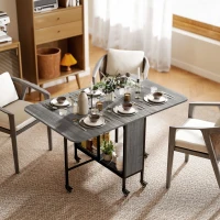 HOMCOM Table pliante de cuisine extensible salle à manger sur roulettes jusqu'à 6 personnes étagère intégrée, 6 roues, Gris(m-10)