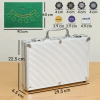 SPORTNOW Set de jetons de poker en valise, avec dés, bouton Dealer, 2 jeux de cartes, couleur argentée(m-3)