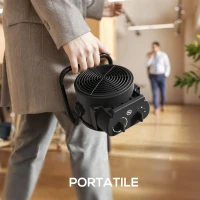 HOMCOM Riscaldatore Elettrico e Regolabile a 3 Modalità, in PP e PA Ignifugo, 21.5x15.8x22 cm, Nero(m-8)