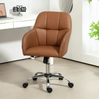 HOMCOM Fauteuil de bureau chaise de bureau pivotant sur roulettes, hauteur réglable, revêtement synthétique marron(m-10)