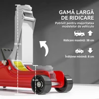 HOMCOM Cric Hidraulic cu Profil Jos, Cric Auto din Oțel Ranforsat cu Capacitate de 2,5 Tone, 56x20x8-38 cm, Roșu(m-4)