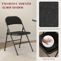 HOMCOM Conjunto de 4 Cadeiras Dobráveis Cadeiras de Sala de Jantar Portáteis Estrutura de Aço 45x46x78 cm Preto(m-8)