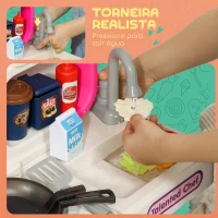 AIYAPLAY Cozinha de Brincar com Luz e Som Cozinha para Crianças com Acessórios Panelas Utensilios e Alimentos Falsos 52,5x22x100 cm Rosa(m-5)