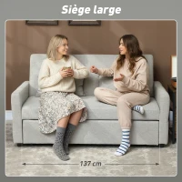 HOMCOM Divano 2 Posti Convertibile in Letto Clic Clac con 2 Cuscini in Tessuto, Grigio Chiaro(m-7)