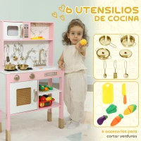 AIYAPLAY Cocina de Juguete de Madera con Sonido con Accesorios de Acero Inoxidable Verduras para Cortar Rosa(m-6)