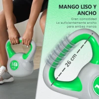 SPORTNOW Pesa Rusa 16 kg Kettlebell Revestimiento de PU y Relleno de Arena para Entrenamiento de Fuerza 26x18x32 cm Verde y Gris(m-4)