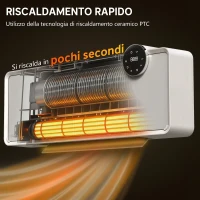 HOMCOM Stufa Ceramica Elettrica 2000W da Parete con 3 Modalità, Temperatura Regolabile, Timer e Telecomando, Bianco(m-4)