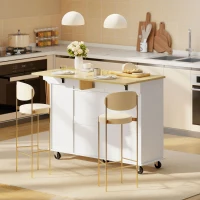 HOMCOM Isla de cocina móvil, superficie extensible, puertas de armario, cajones, toallero, carro de cocina de MDF, Blanco(m-2)