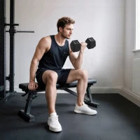 HOMCOM Haltère courte poids 20 Kg - Haltère hexagonale entraînement musculaire & haltérophilie - métal caoutchouc noir(m-10)