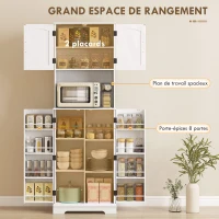 HOMCOM Buffet haut cuisine armoire de cuisine, 4 portes plan de travail 8 porte-épices étagères réglables 60x40x181,5cm blanc(m-4)