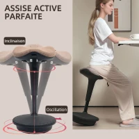 HOMCOM Tabouret dynamique, tabouret assis-debout ergonomique, hauteur réglable, rotatif à 360°, 34 x 34 x 68,5-83,5 cm, marron(m-4)