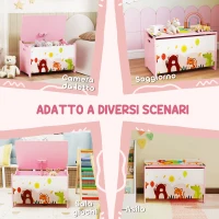 AIYAPLAY Baule Portagiochi per Bambini con Cerniere di Sicurezza in Legno con Disegni di Animali, 60x37x39 cm, Rosa(m-6)