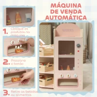 AIYAPLAY Supermercado de Brinquedo em Madeira Loja com Caixa Registadora Máquina de Venda Automática 3 Prateleiras Abertas 4 Compartimentos 90,7x60x73,8 cm Rosa(m-6)