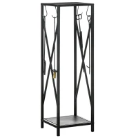 Outsunny Platzsparender Metall-Kaminholzhalter für innen und außen mit Schaufel, Bürste, Schürhaken und Zange, 34x34x111cm, Schwarz(m-1)