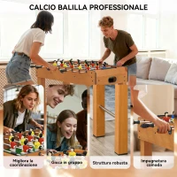 HOMCOM Calcio Balilla Professionale per Adulti e Famiglia, Tavolo Calciobalilla per Adulti, Tavolo da Biliardo Billiardino con 2 Palline, Segnapunti e 22 Giocatori, 122x61x80.7cm(m-4)