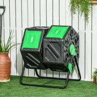 Outsunny Composteur de jardin bac à compost pour déchets rotatif 360° double chambre 130 L acier PP 67 x 60 x 77 cm noir(m-10)