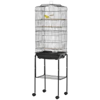 PawHut Bird Cage for Finch Budgie Cage with Stand Wheels, Slide-out Tray, Accessories, Storage Shelf, Black 46.5 x 36 x 157 cm(m-11)