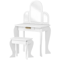 HOMCOM Toucador para Crianças com Espelho e Banco Toucador de Maquilhagem para Crianças de 3 a 6 Anos 52x32x85 cm Branco(m-11)