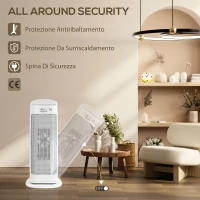 HOMCOM Stufa Elettrica Ceramica 2000W, 4 Modalità e Riscaldamento Regolabile, Oscillazione a 55°, Bianco(m-7)