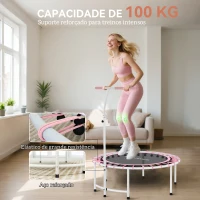 SPORTNOW Trampolim de Fitness Adultos Ø102 cm com Pega Ajustável de 5 Níveis Estrutura em Aço para Treino de Pernas Corpo Rosa(m-5)