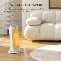 HOMCOM Stufa Elettrica Ceramica 2000W, 4 Modalità e Riscaldamento Regolabile, Oscillazione a 55°, Bianco(m-4)