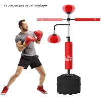 HOMCOM Sac de frappe sur pied 4 en 1 punching ball autonome balles de vitesse barre rotative gants 88 x 50 x 160-230 cm rouge(m-11)