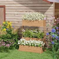 Outsunny Jardinière sur pieds surélevée 3 niveaux avec inserts d'irrigation et feutre drainage en bois pour extérieur(m-10)