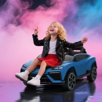 AIYAPLAY Voiture électrique enfant véhicule électrique Lamborghini 12V télécommande 2,4G et 2 moteurs vitesse max. 4 km/h bleu(m-2)