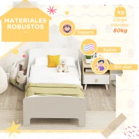 AIYAPLAY Cama infantil 70x140 cm cama para niños con barrera anticaídas y somier para niños y niñas de 3-8 años blanco(m-5)