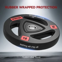 SPORTNOW Two 15kg Olympic Weight Plates, Tri-Grip Rubber-Coated Barbell Weights, with 5cm Holes, for Home, Gym, Office(m-6)